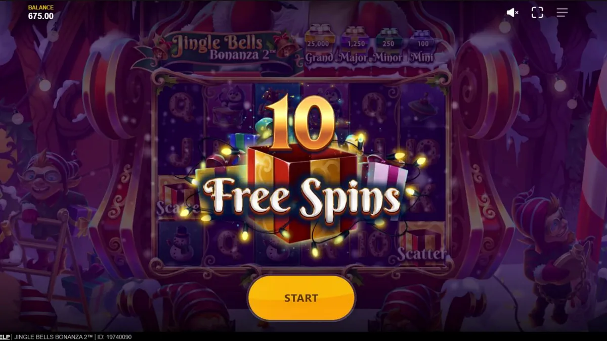 Tampilan layar Jingle Bells Bonanza 2 di perangkat seluler, menunjukkan gulungan yang penuh dengan simbol Natal dan antarmuka yang ramah sentuhan.